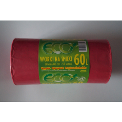 Worki na śmieci LDPE 60 l 50 szt. – czerwone