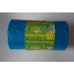 Worki na śmieci LDPE 60 l 50 szt. – niebieskie